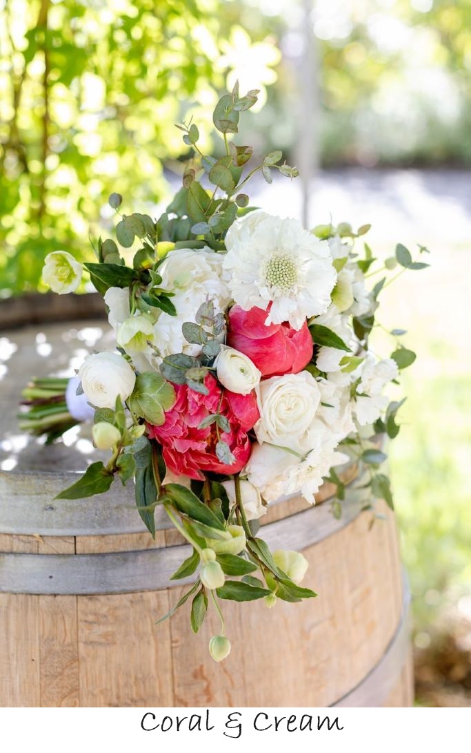 bouquet with white and coral flowers